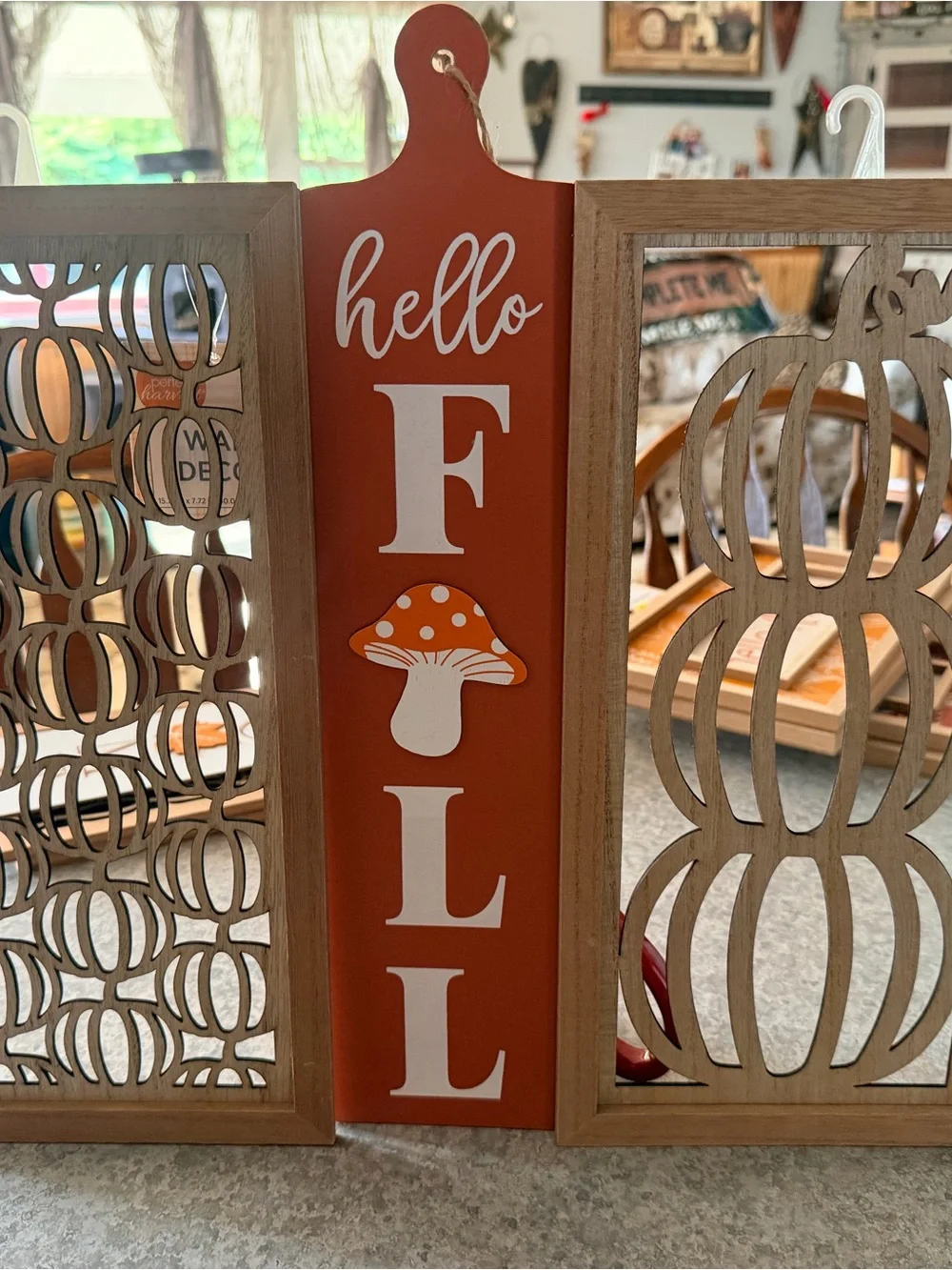 Hello Fall Vertical Orange Wooden Wall Plaque - Seasonal Wall Decor    Lot-3